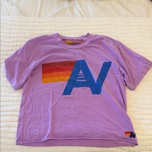 Aviator Nation Purple Tee with Rainbow Graphic
